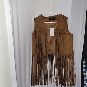 🆕Women Brown Faux Suede Western Sleeveless 70s Cowgirl Hippie Outfits